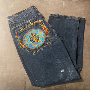 COOGI Jeans 38x33 Blue Denim Baggy Wide Leg Skater Hip Hop Y2K Embroidered Pant